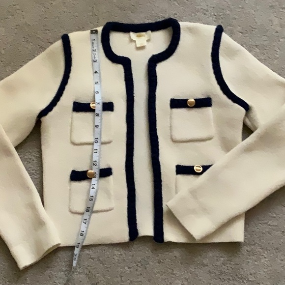 Anthropologie Maeve Collarless Tipped Cardigan Jacket Navy/White XXS NWOT - Picture 5 of 8